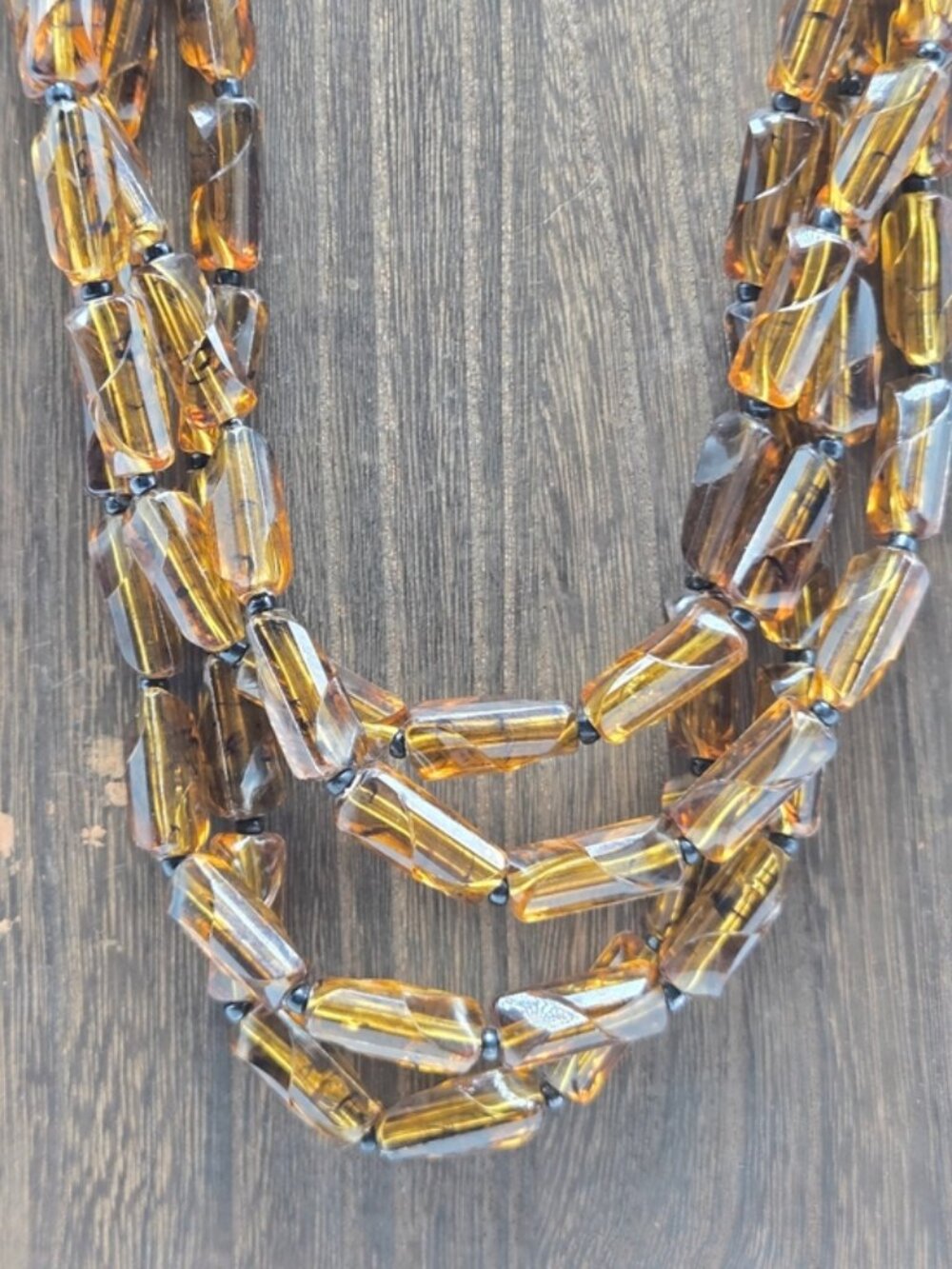 40's Germany Signed Root Beer Beaded Necklace Faceted Beads 4 Strand Statement